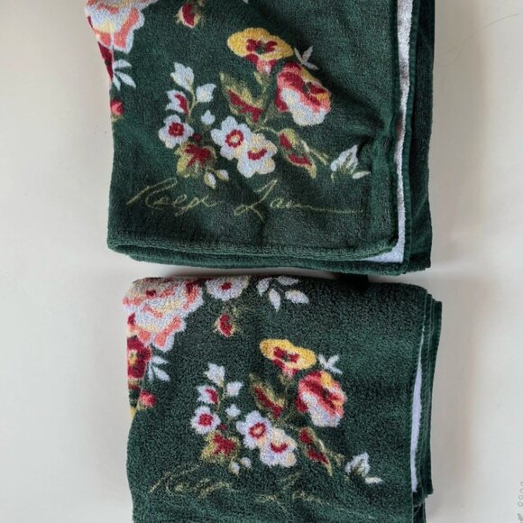 Ralph Lauren LOT OF 3 Green Floral Bathroom Towel Set 2 Bath 1 Hand Rose Vintage - Picture 13 of 16